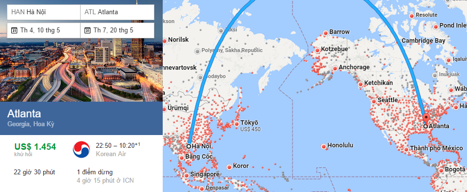 Tham khảo hành trình bay từ Hà Nội đến Atlanta