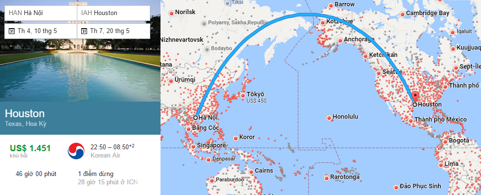 Tham khảo hành trình bay từ Hà Nội đến Houston