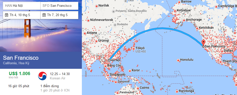 Tham khảo hành trình bay từ Hà Nội đến San Francisco
