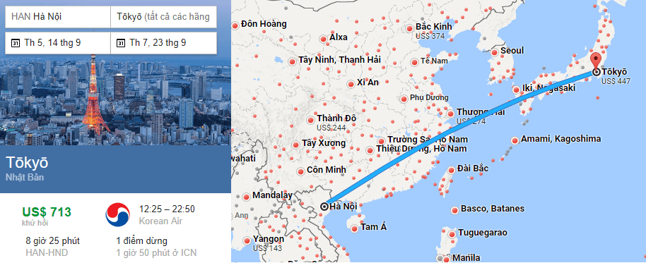 Tham khảo hành trình bay từ Hà Nội - Tokyo