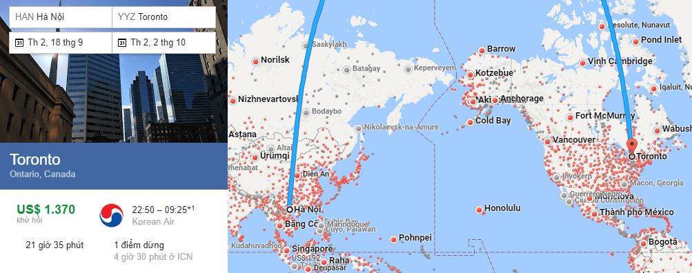 Tham khảo hành trình bay từ Hà Nội - Toronto