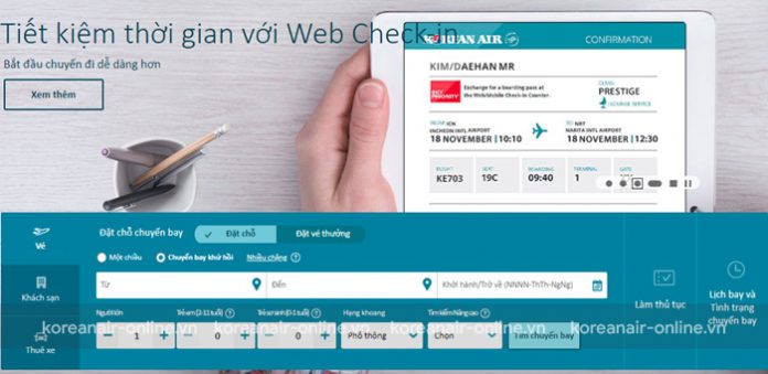 Điều kiện để làm thủ tục check in trực tuyến của Korean Air