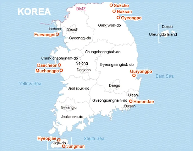 Tìm kiếm tọa độ du lịch biển mùa hè ở Hàn Quốc