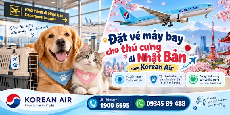 Đặt vé máy bay cho thú cưng đi Nhật Bản Korean Air