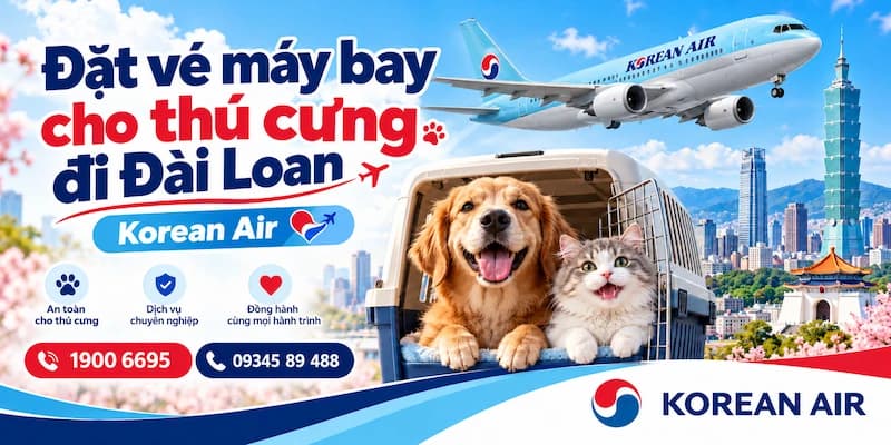 Kinh nghiệm mua vé cho thú cưng đi Đài Loan Korean Air