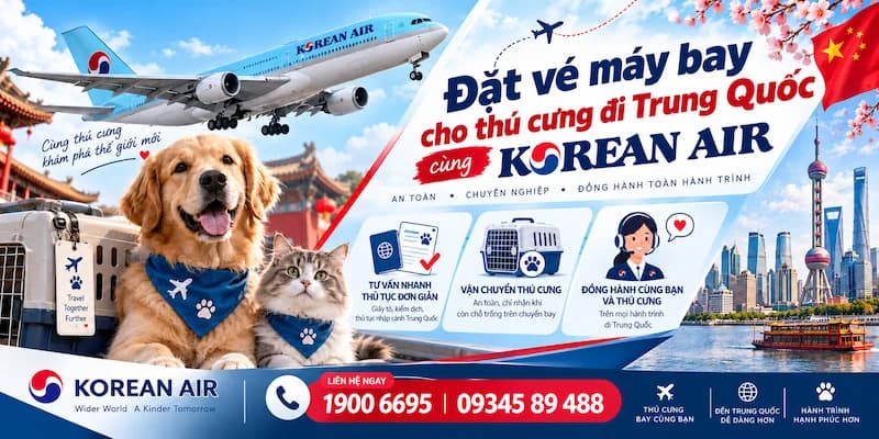 Hướng dẫn mua vé cho thú cưng đi Trung Quốc Korean Air