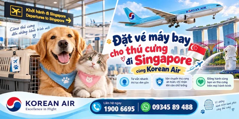 Hướng dẫn mua vé máy bay cho thú cưng đi Singapore Korean Air