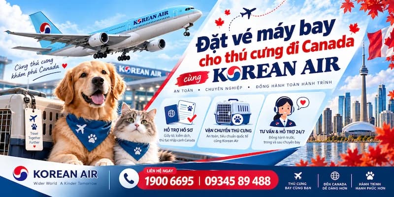 Đặt vé máy bay cho thú cưng đi Canada Korean Air