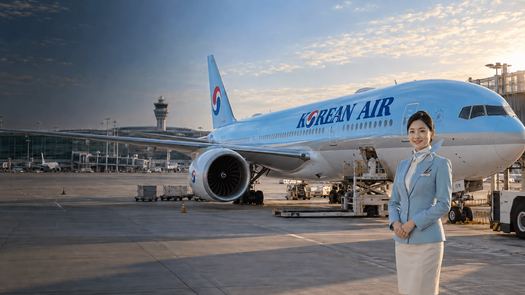 Máy bay Korean Air có logo đang đỗ tại sân bay Incheon